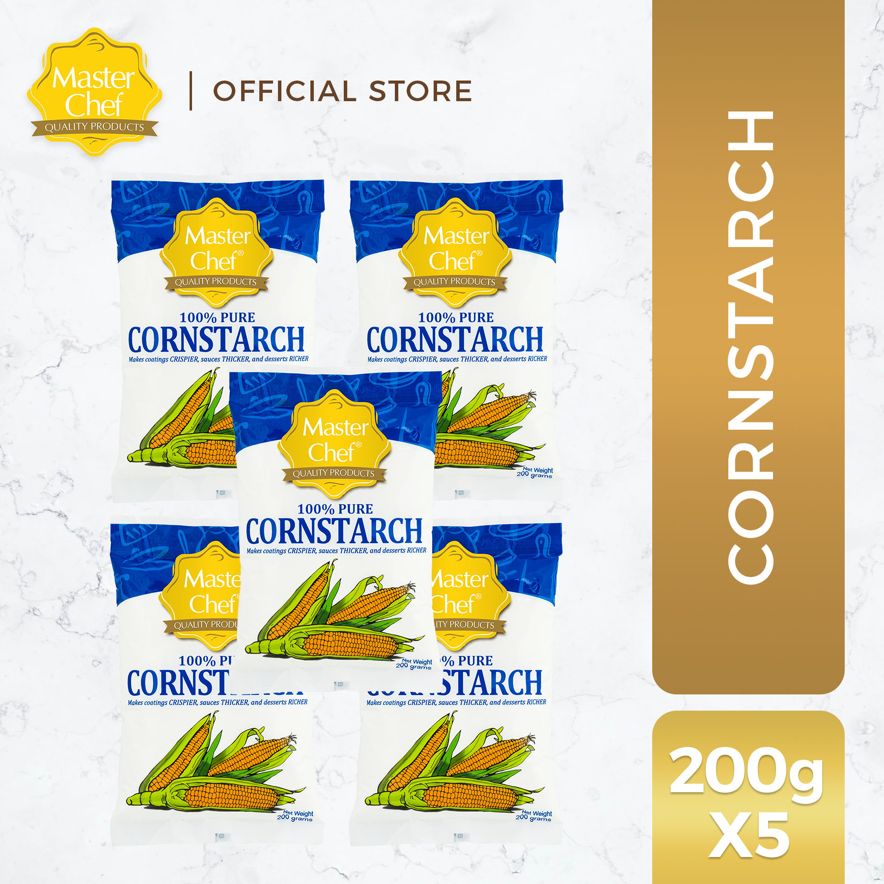 Master Chef 100 Pure Cornstarch 200g (Bundle of 5) All Purpose, Corn