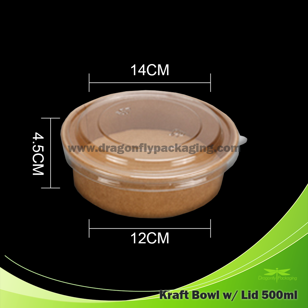 [Wholesale] Dragonfly 500ml Kraft Paper Bowls with Lid x300pcs, Salad ...