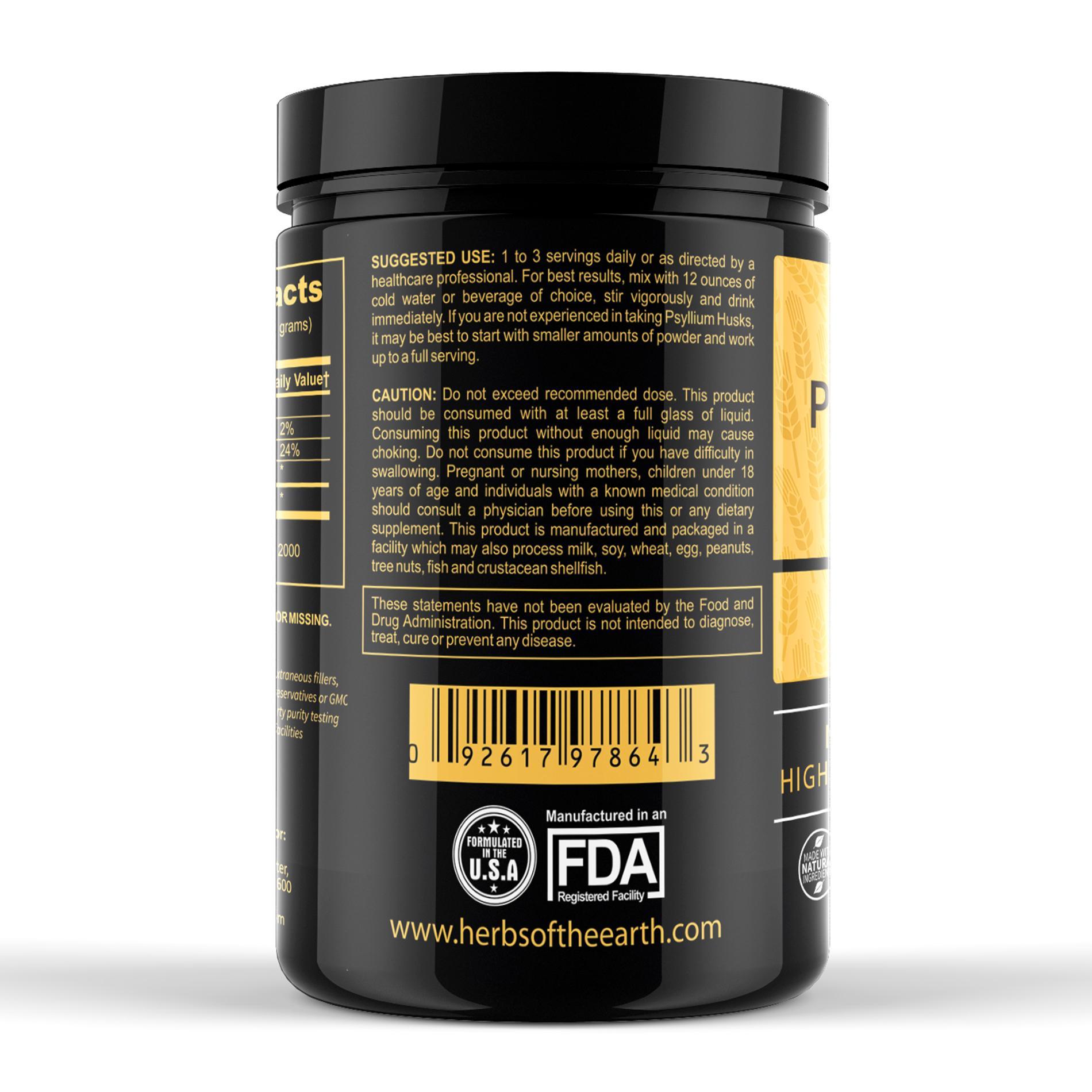 HERBS OF THE EARTH Psyllium Husk Powder, 340G Premium Fiber, NONGMO