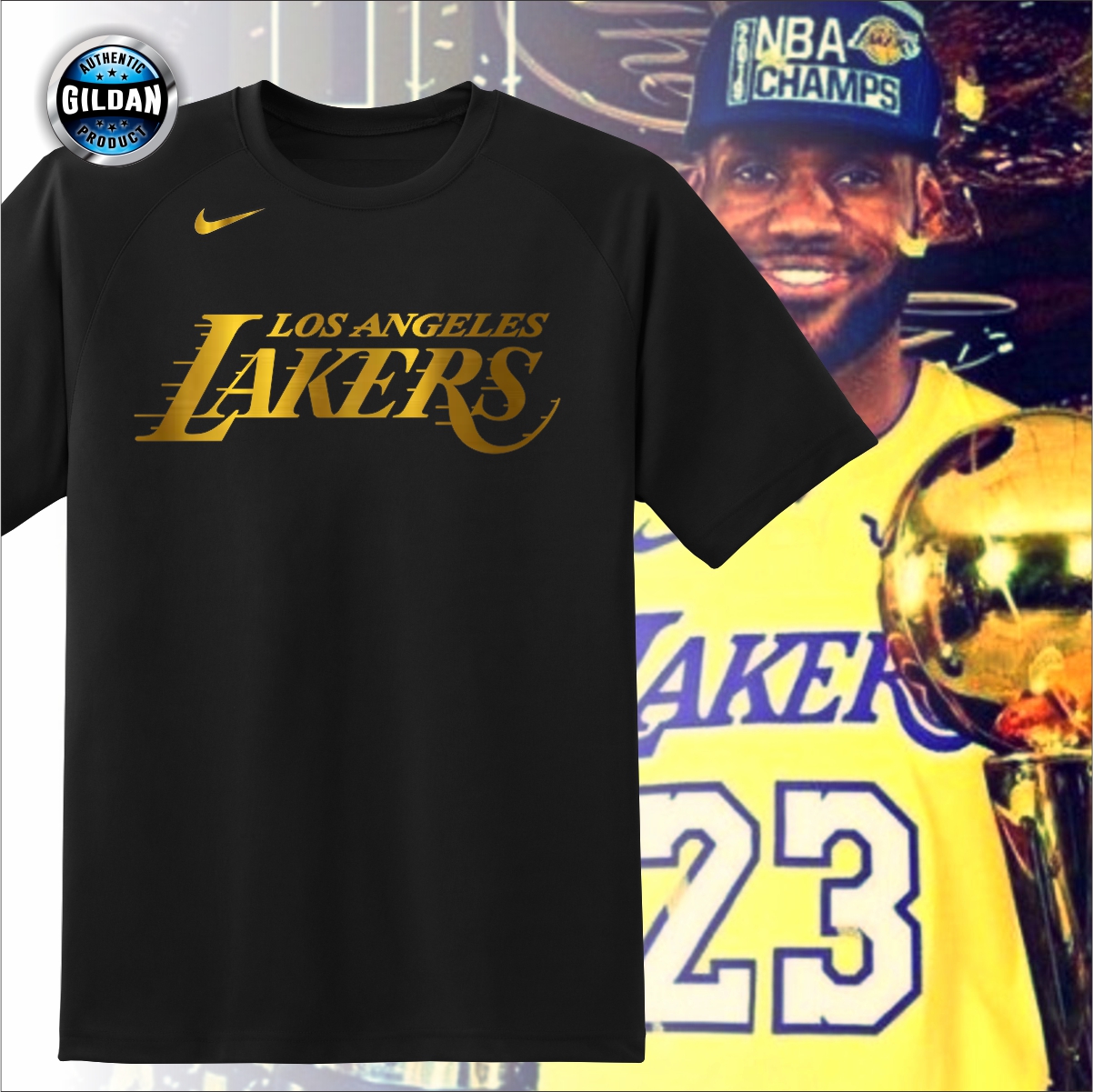 LOS ANGELES LAKERS - BLACK TEE CHAMPION NBA 2020