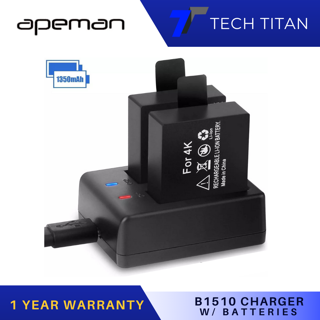 Apeman Action Camera Battery Rechargeable Dual 1350mAh and USB Dual Battery Charger for Sport