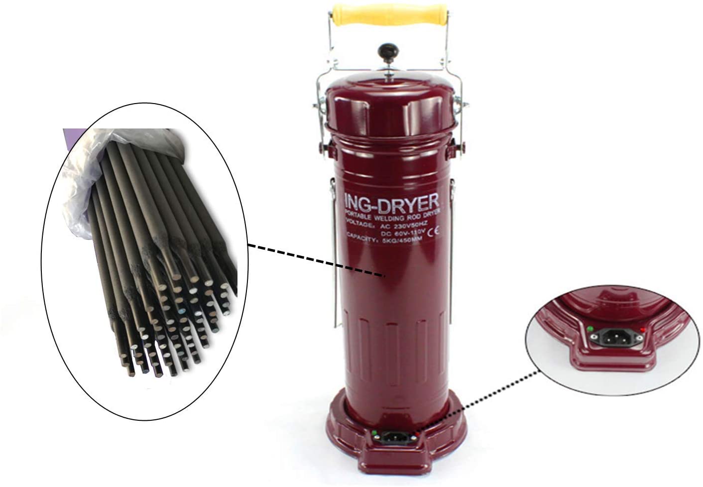 ING Electric Welding Rod Dryer Drying Barrel Insulation Barrel Portable Capacity 5KG for 450MM