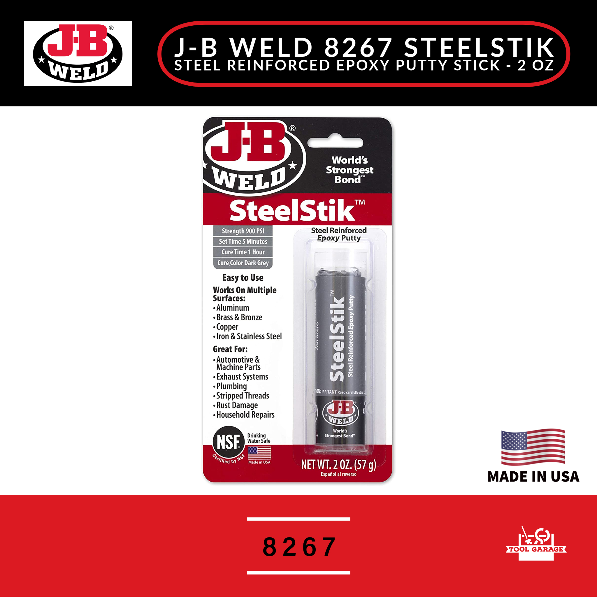 J-B Weld SteelStik Reinforced Epoxy Putty - 2 oz stick