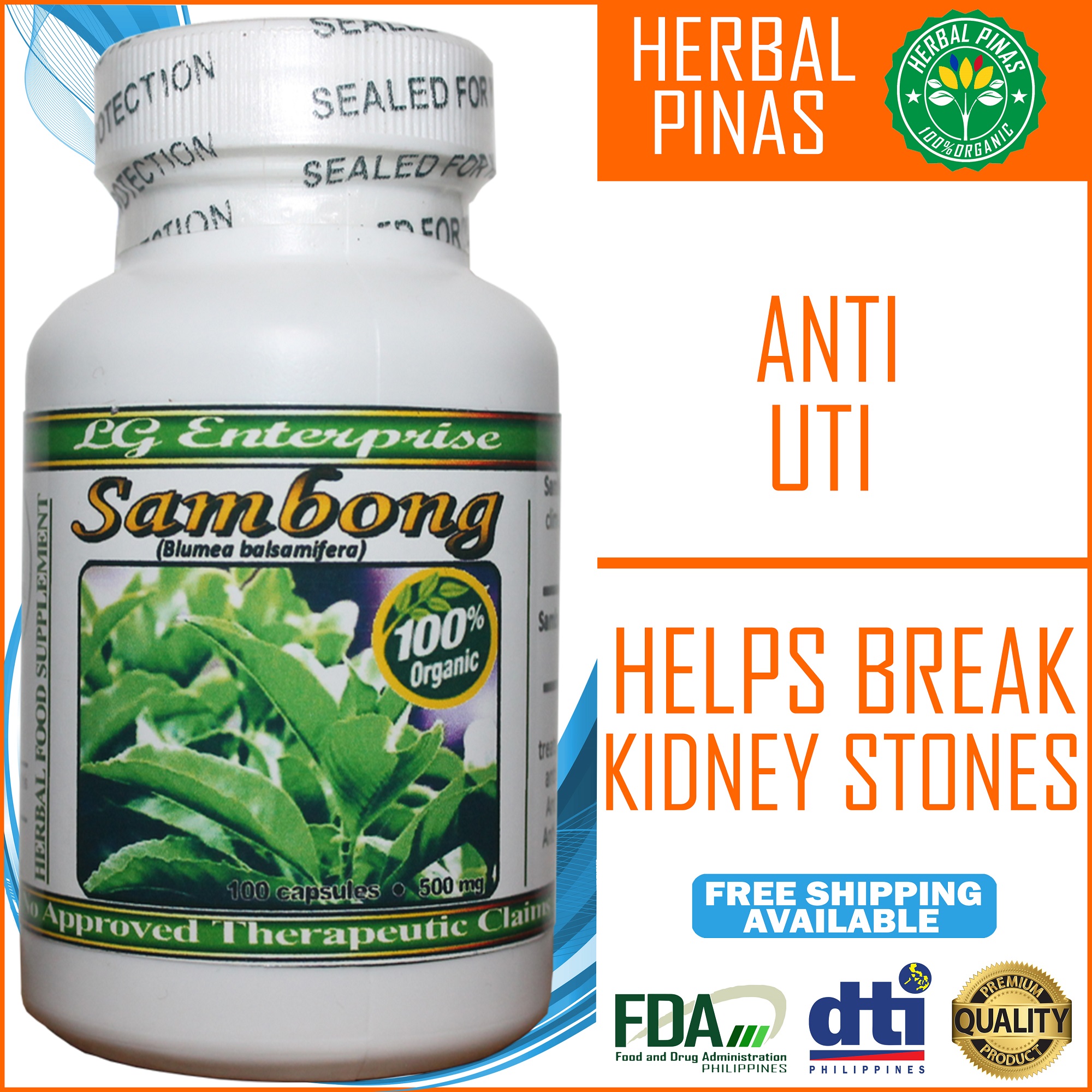 Sambong Anti UTI and Kidney Stones Pure and Natural 100 Capsules 500mg