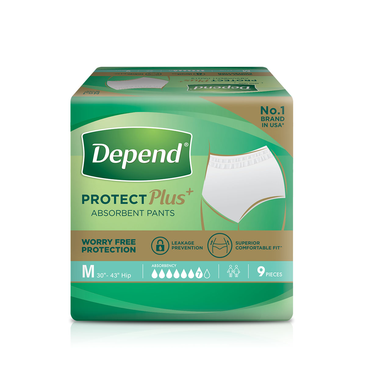 Depend Protect Plus Absorbent Pants Adult Diapers M - 9pcs x 1