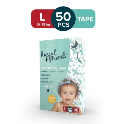 RASCAL + FRIENDS Tape Jumbo Pack LARGE (10-15 kg) - 50 pcs x 1 (50 pcs) - Tape Diapers