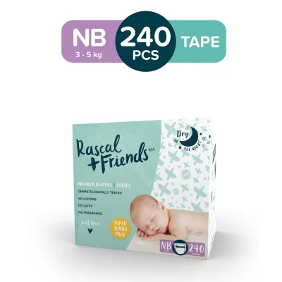 RASCAL + FRIENDS Tape Super Jumbo Box NEWBORN (3-5 kg) - 80 pcs x 3 (240 pcs) - Tape Diapers