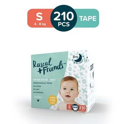 RASCAL + FRIENDS Tape Super Jumbo Box SMALL (4-8 kg) - 70 pcs x 3 (210 pcs) - Tape Diapers