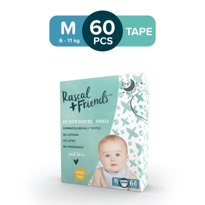 RASCAL + FRIENDS Tape Jumbo Pack MEDIUM (6-11 kg) - 60 pcs x 1 (60 pcs) - Tape Diapers