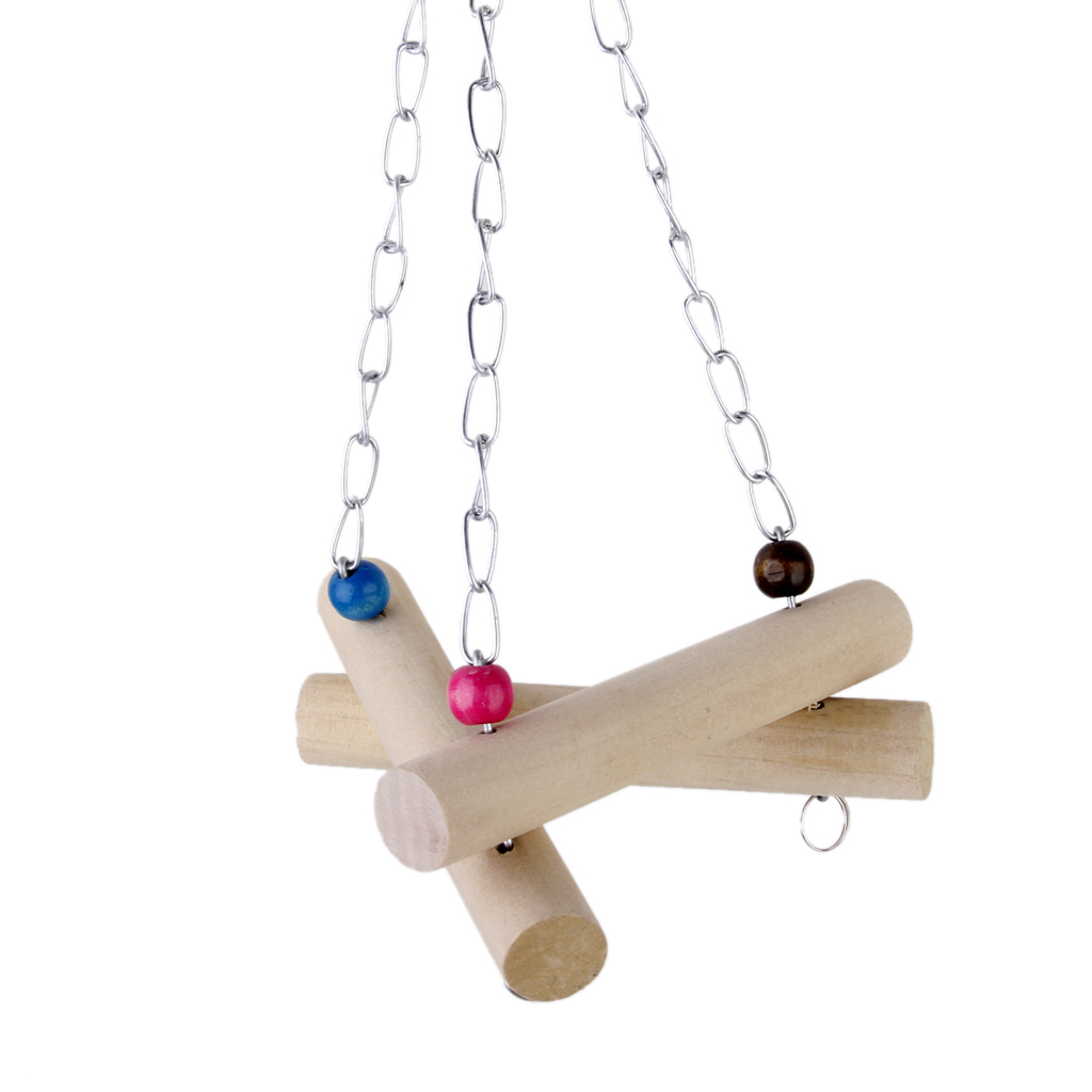 Wooden Bird Triangle Swing Bird Toy Cage Toys for Squirrels Parrots
