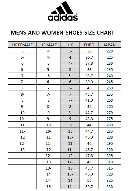 men shoe size chart adidas