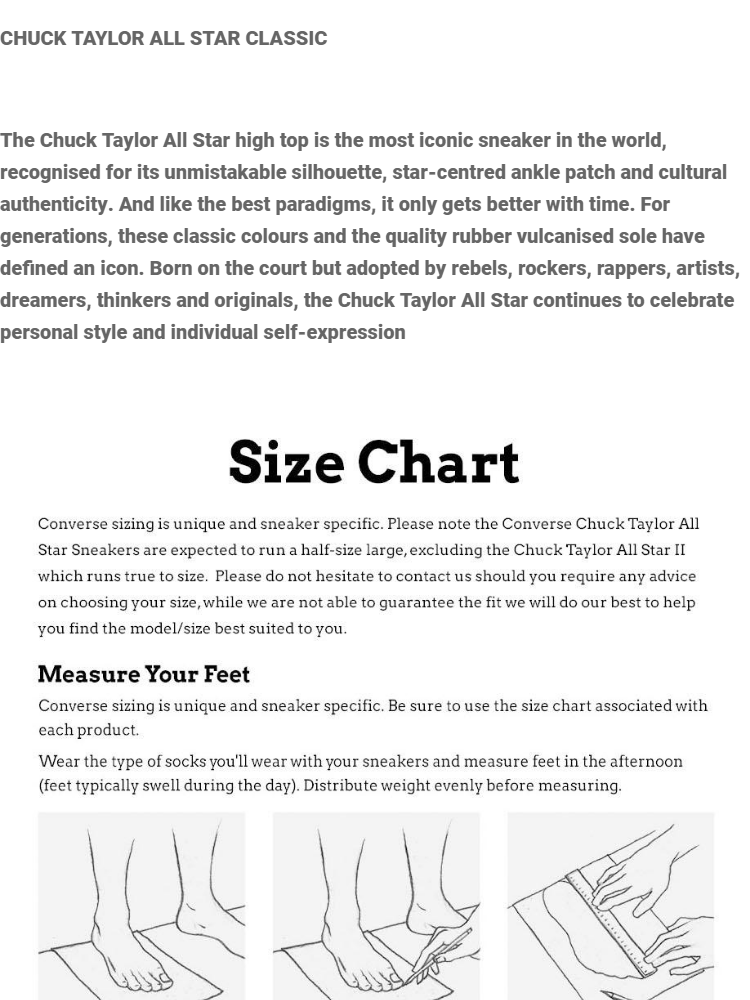 Chuck Taylor All Star Size Chart