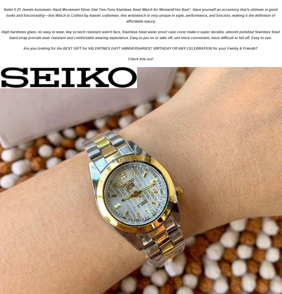 Seiko 21 Jewels Automatic Hand Movement Silver Dial Two-Tone