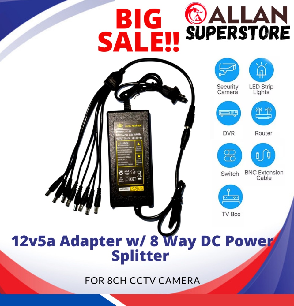 Allan Superstore 12V 5A 60W DC Power Supply with 8 Way CCTV Power