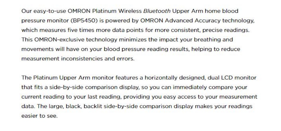 Omron BP5450 Platinum Digital Wireless Bluetooth Upper Arm Blood