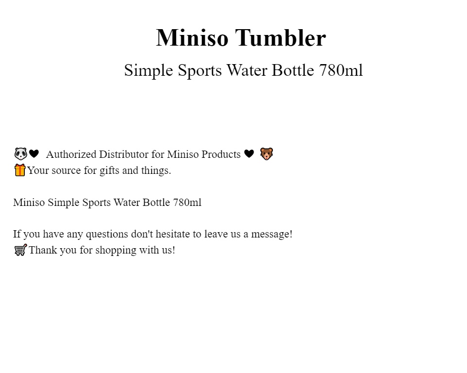 MINISO Simple Sports Water Bottle 780ml New