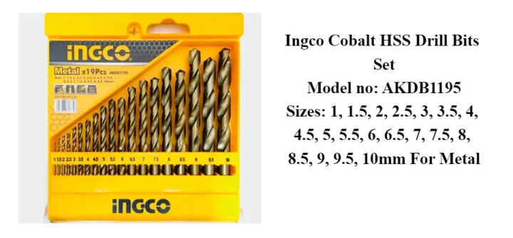 Ingco AKDB1195 19pcs Cobalt HSS Drill Bits Set 1-10mm IHT ~ ODV POWERTOOLS