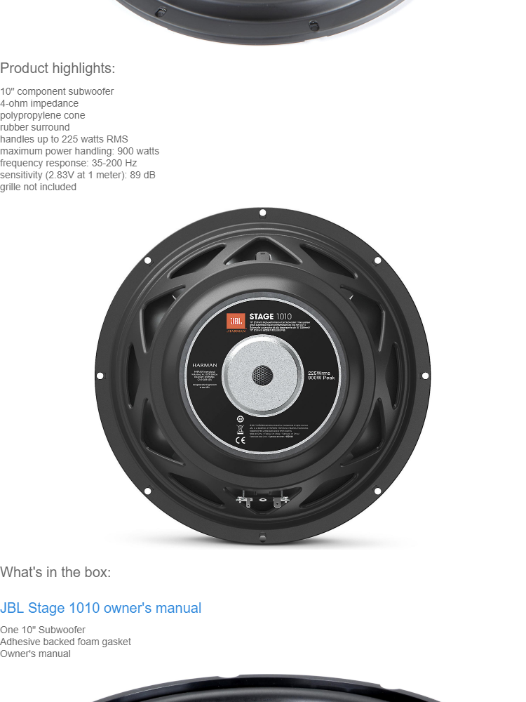 jbl stage 1010 subwoofer