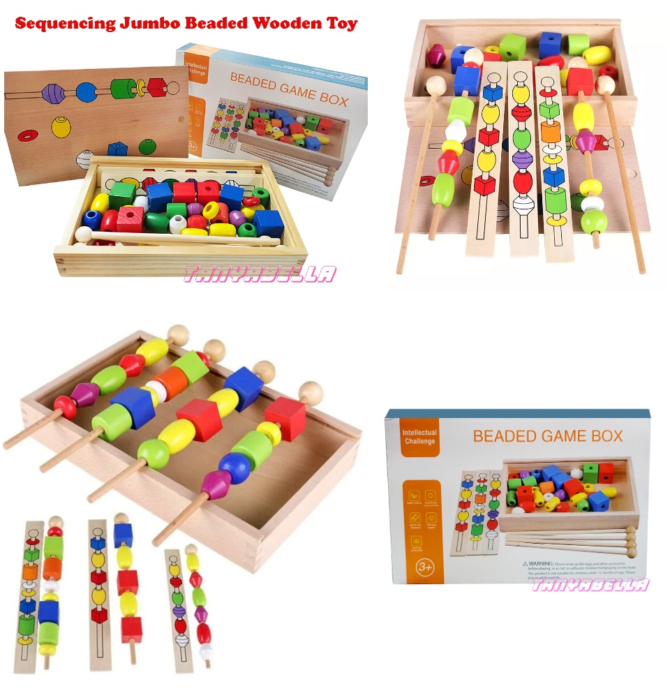 Wooden Jumbo Sequencing Beaded Game Box Early Education Stick Bead