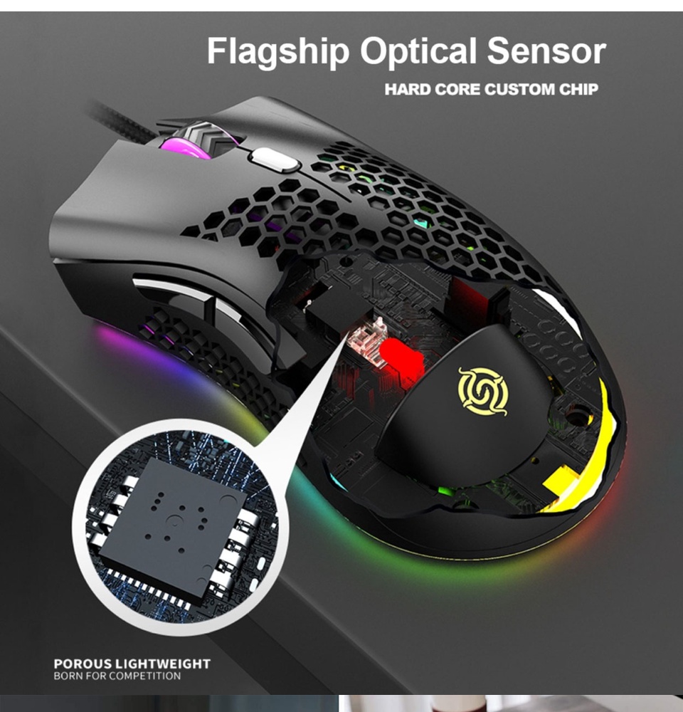 K-Snake Q18 9 Teclas 6400DPI Máquina brilhante Mouse com fio para jogos,  Comprimento do cabo