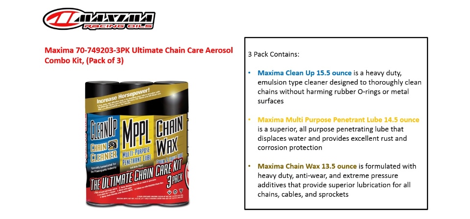 Maxima 70-749203-3PK Chain Wax Ultimate Chain Care Aerosol Combo Kit, (Pack  of 3)