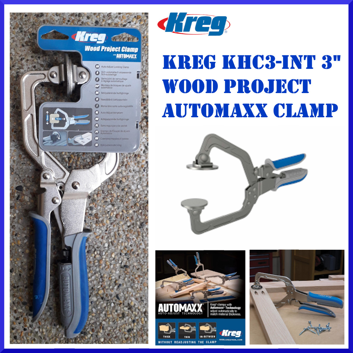 Kreg 76mm Wood Project Clamp with Automaxx Woodworking Tools KHC3INT