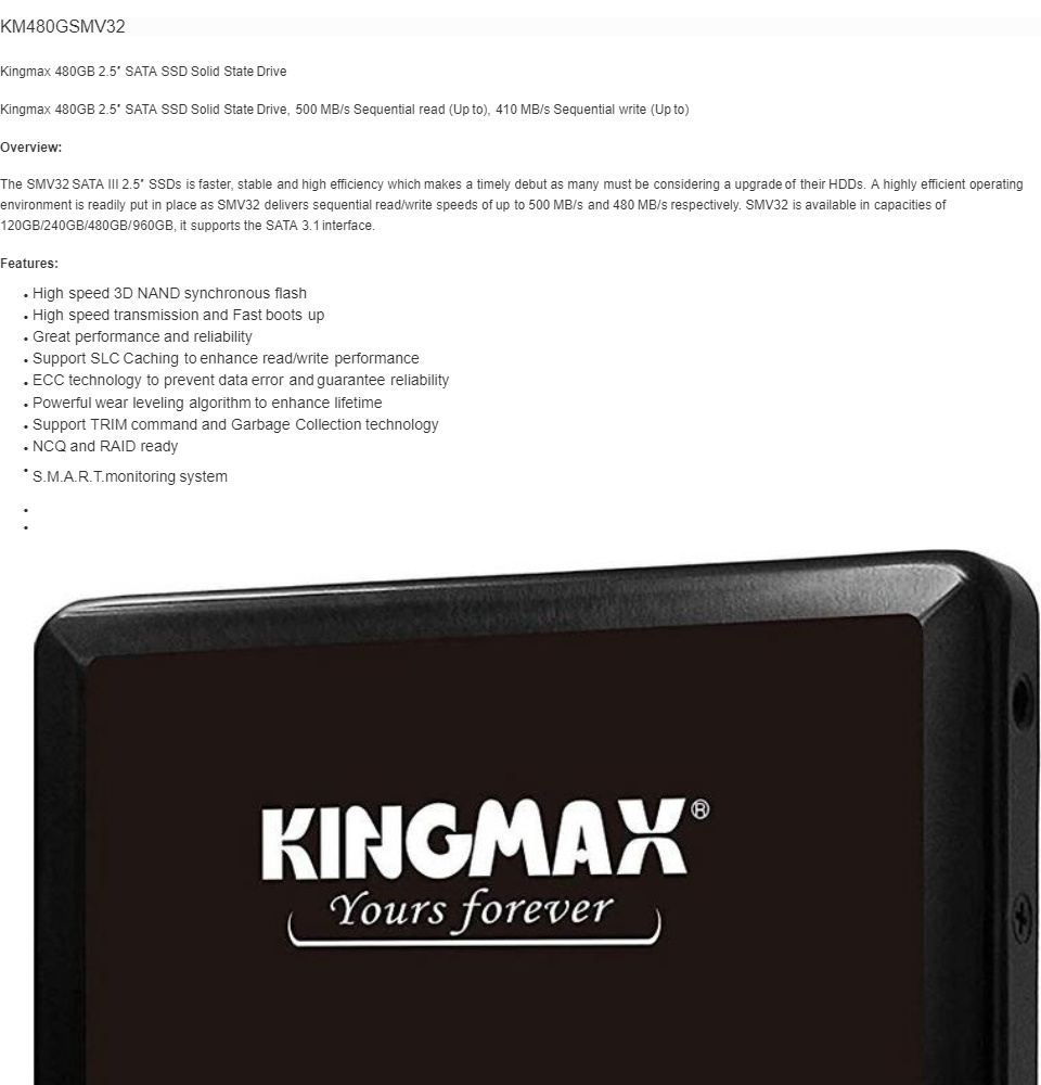 Kingmax 480GB KM480GSMV32 SATA III SSD Lazada PH