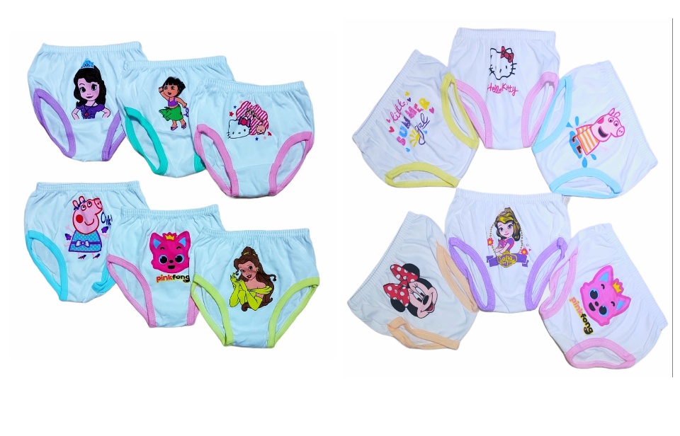 Dido's 6pcs Plain White Cotton with Cute Character Kids Panty with