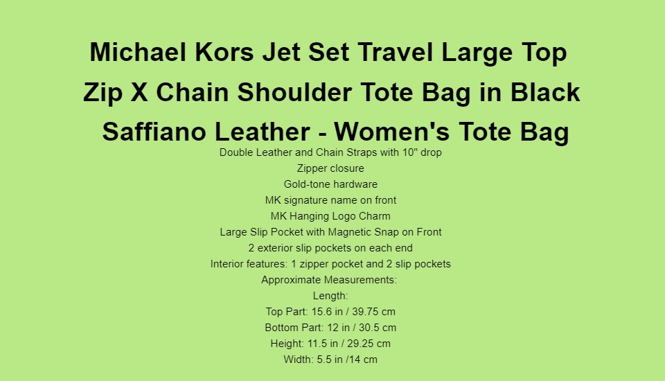 Michael Kors Jet Set Travel Chain Shoulder Tote Black MK Signature