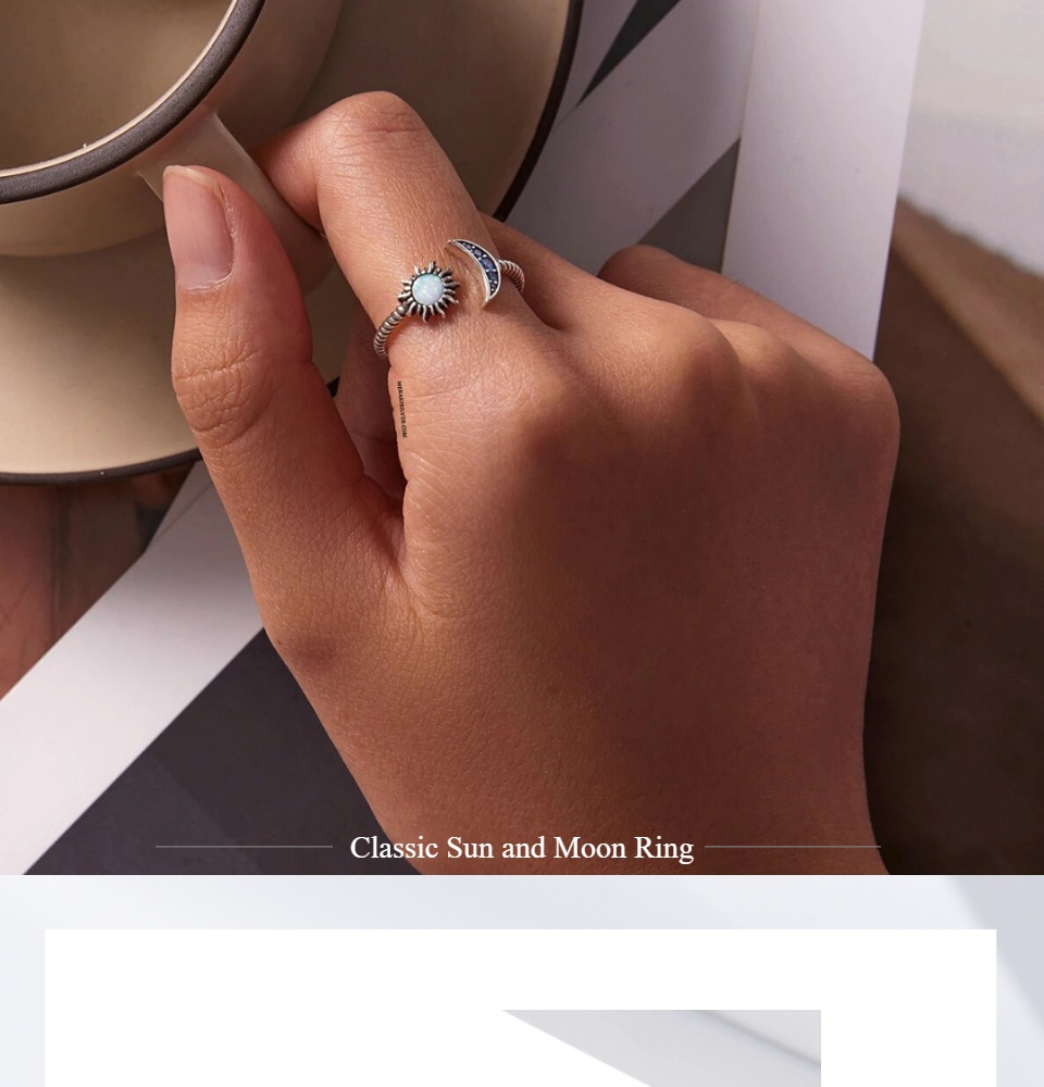 Meraki Silver Classic Sun And Moon Ring (Adjustable Real Silver