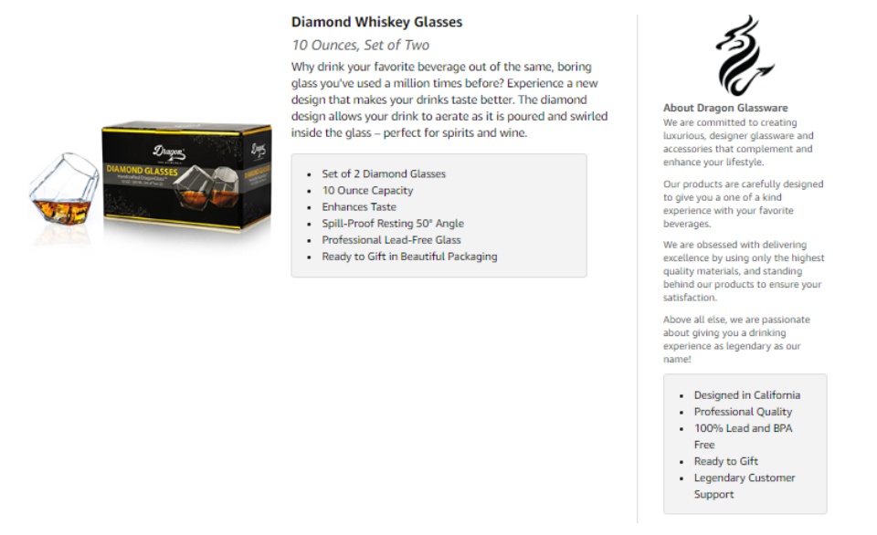 Dragon Glassware Diamond Whiskey Glasses, 10-Ounce, Set of 2