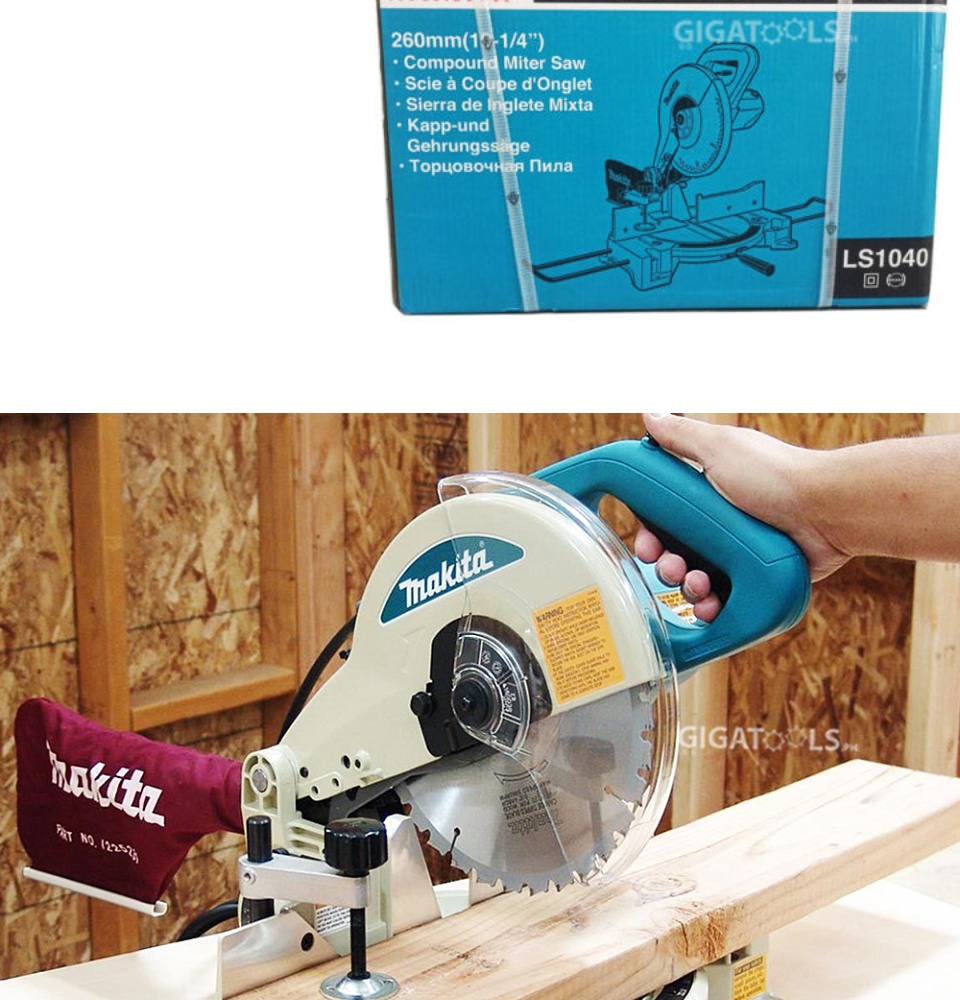 Makita LS1040 Compound Miter Saw (1650W) with FREE Makita D-61058 TCT for  Wood and Aluminum (10" x 120T) with EXTRA 80T Miter Saw Blade and Carbon  Brush CB-153 [GIGATOOLS] Lazada PH