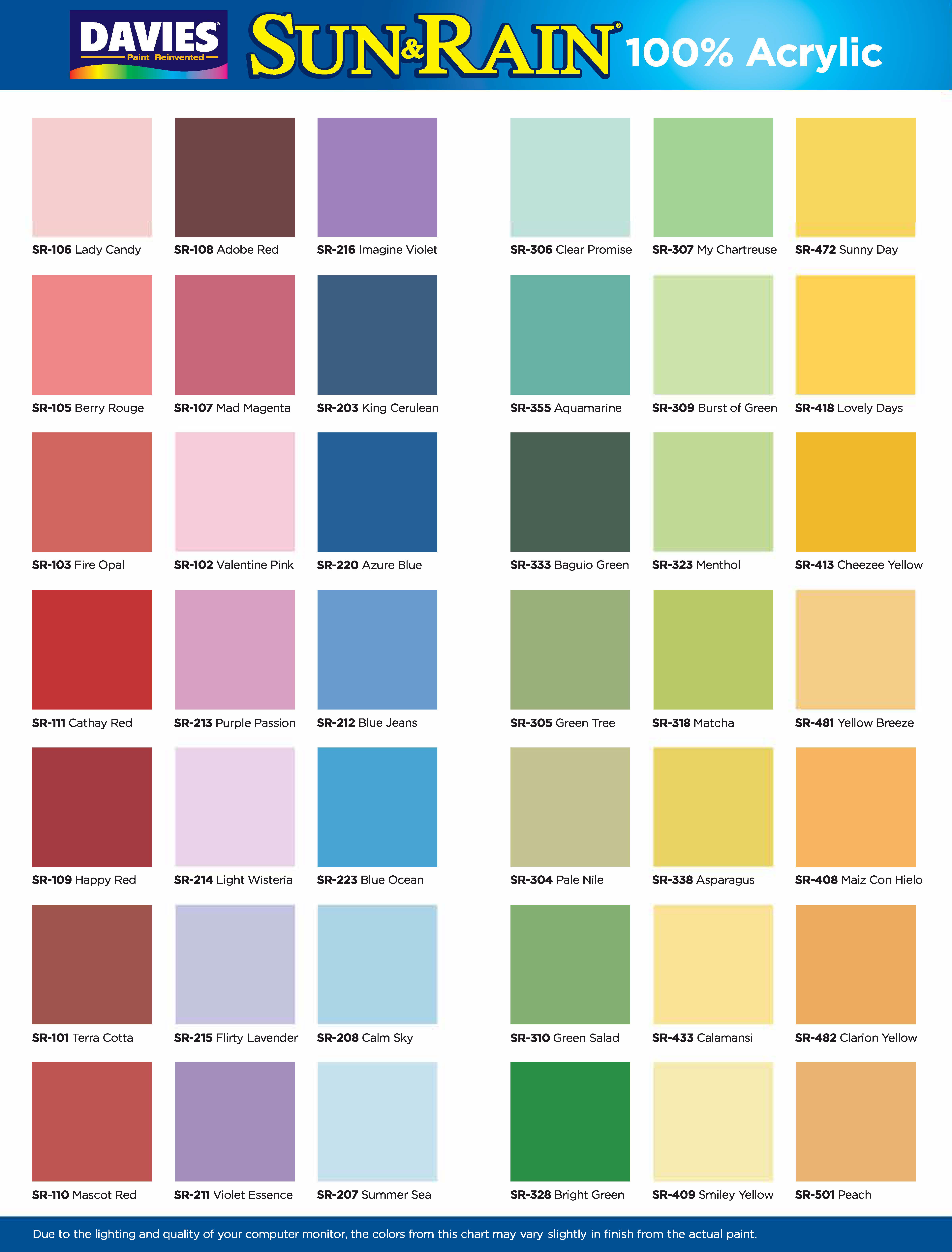 Davies Sun And Rain Elastomeric Paint Color Chart Paint Color Ideas ...