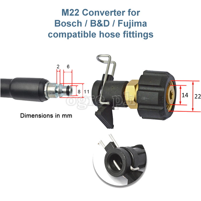 M22 X 14mm Female To Bosch B D Compatible Hose Quick Connector