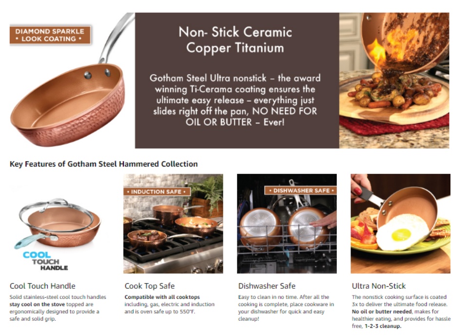 Gotham Steel Premium Hammered Cookware – 5 Piece Ceramic Cookware