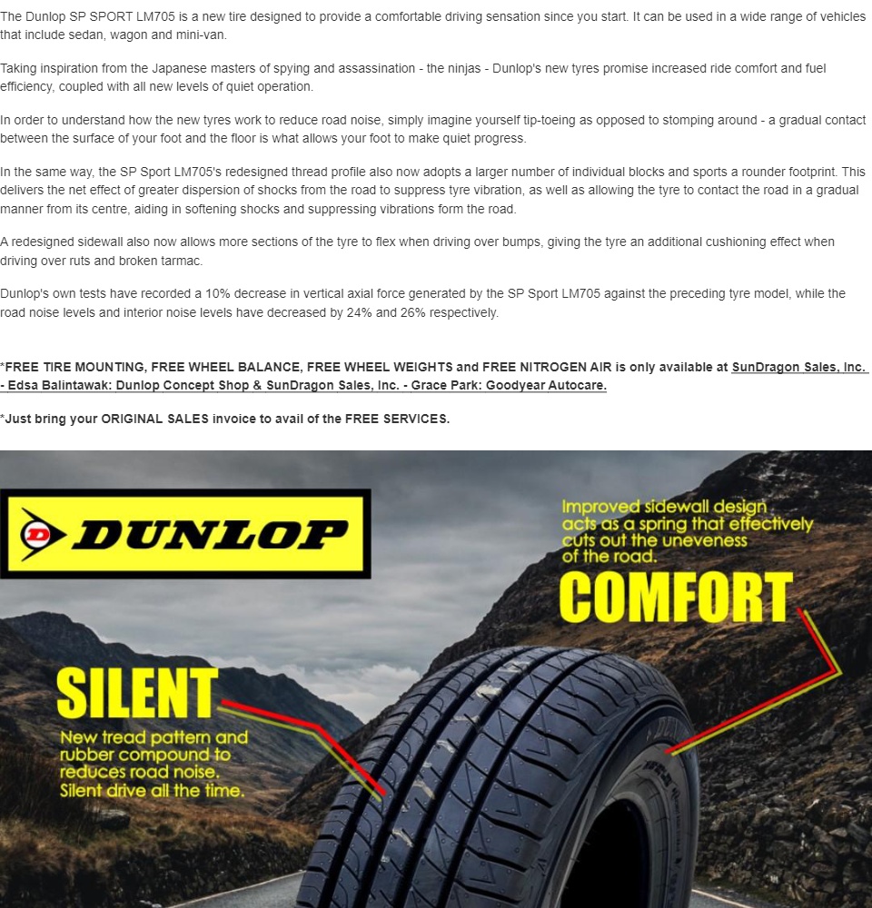 Dunlop 205/65 R15 94W SP Sport LM705 Tire (PROMO PRICE) | Lazada PH