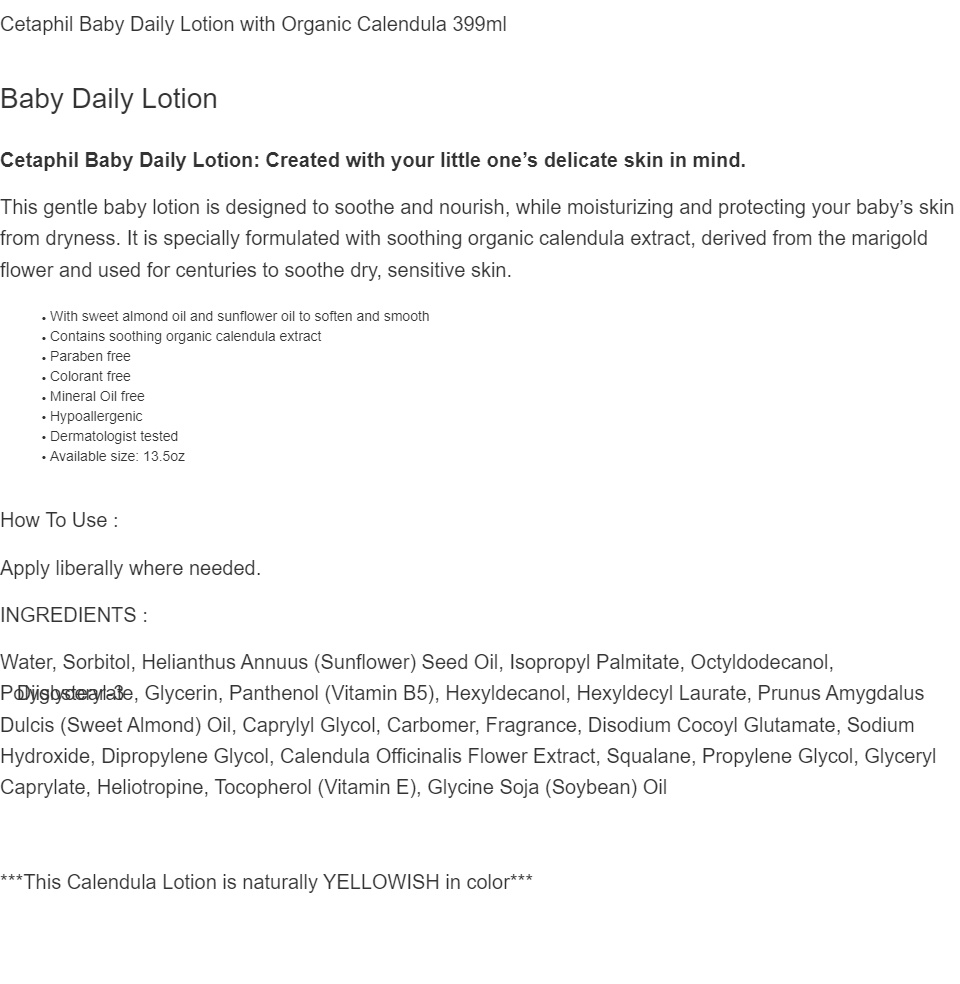 cetaphil baby daily lotion with organic calendula color
