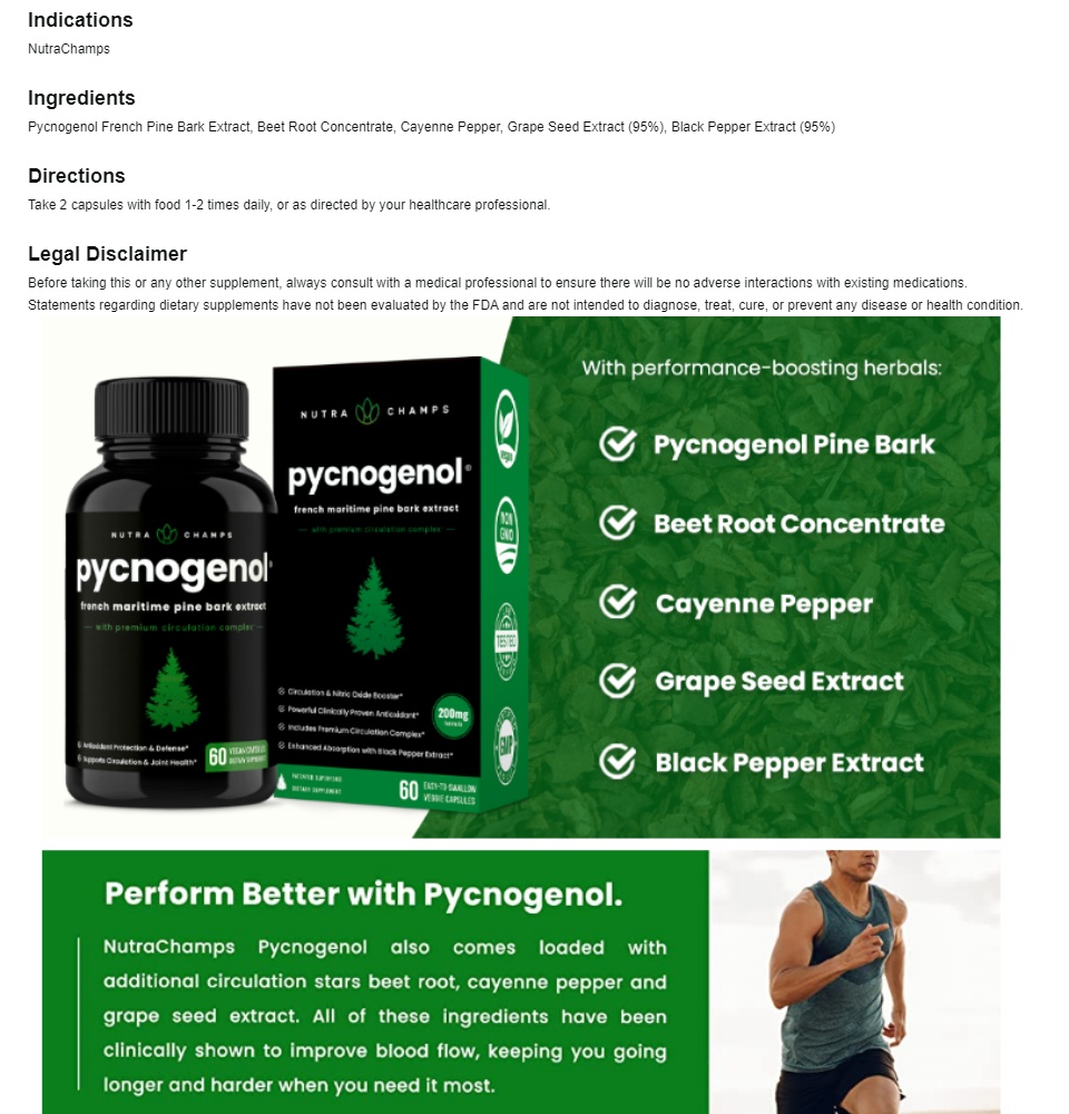  Pycnogenol French Maritime Pine Bark Extract, Premium  Circulation Complex, Blood Flow, Nitric Oxide Production, Superior  Absorption, Results with Black Pepper Extract, Vegan, Non-GMO