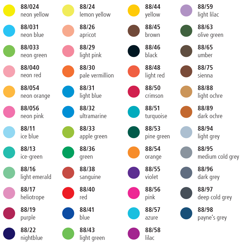 Stabilo Pen 88 Colour Chart