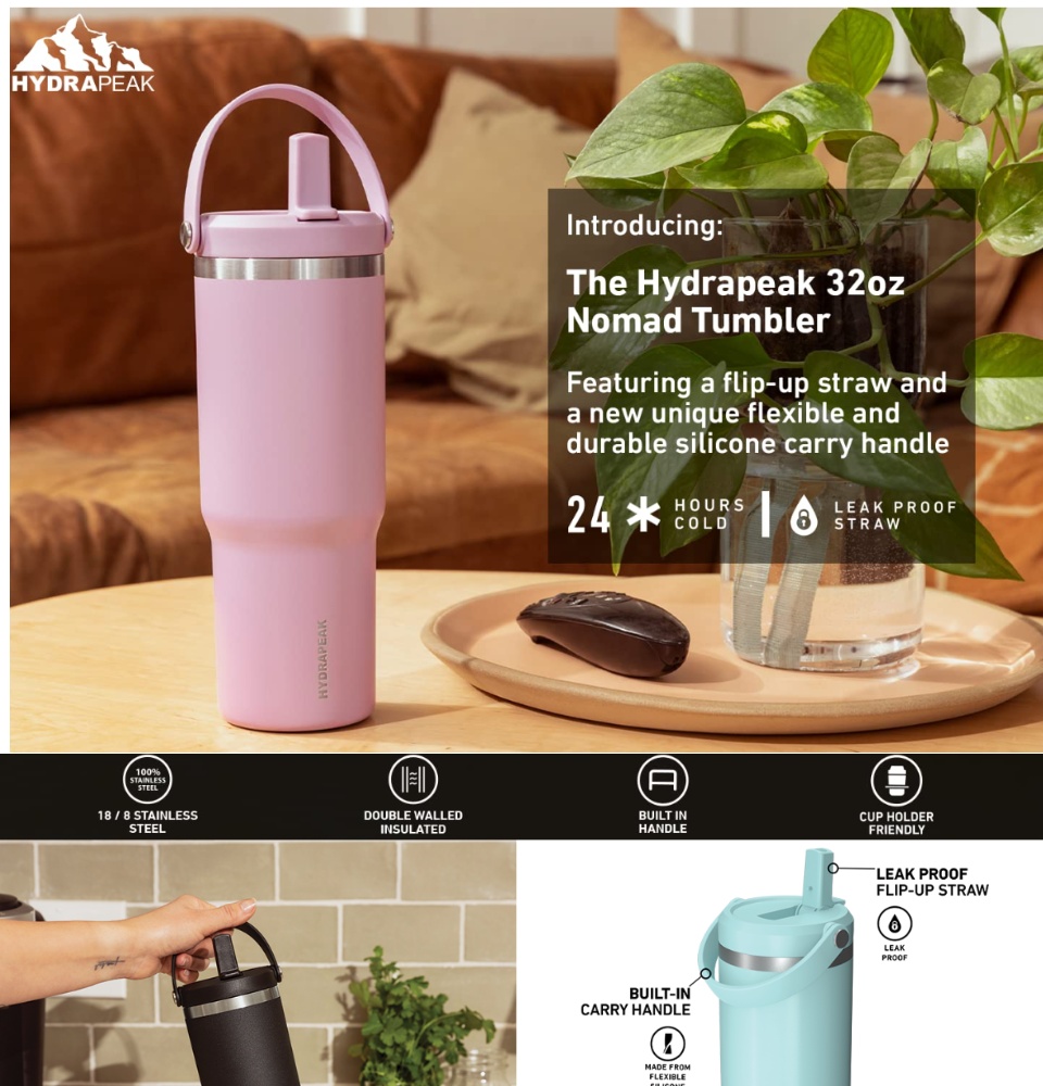 Hydrapeak Nomad 32 oz Tumbler With Handle and Straw Lid