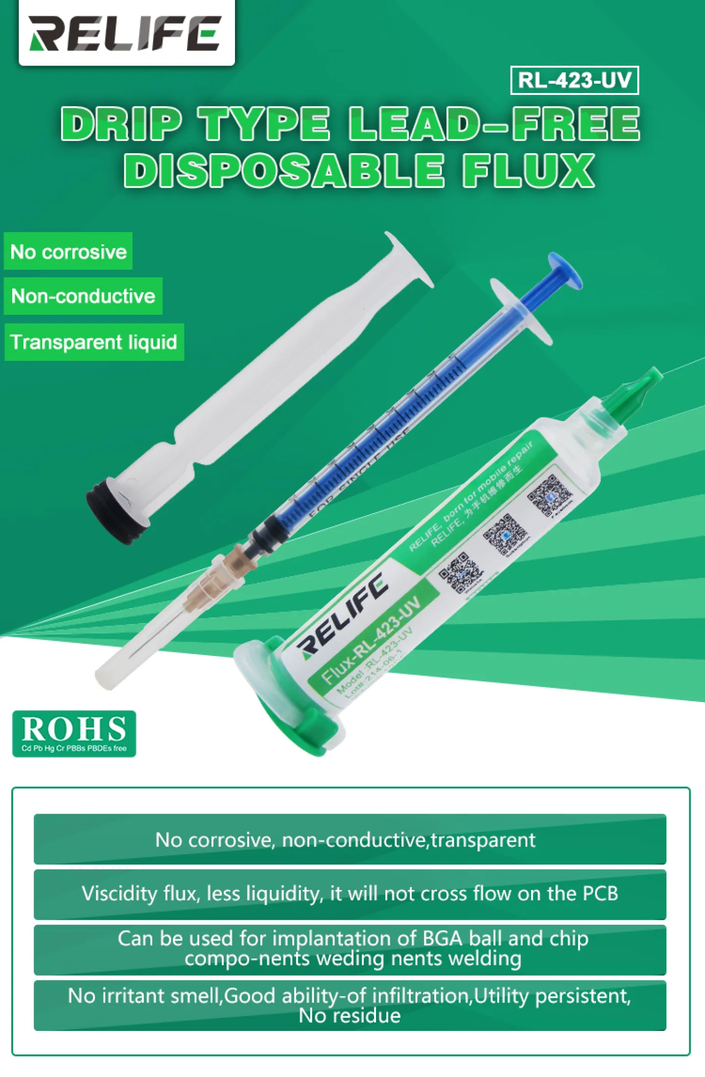 Relife Rl 423 Uv Lead Free Disposable Needle Flux 10cc Lazada Ph