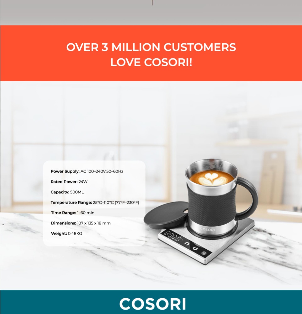 Cosori CO162-CWM Coffee Mug Warmer & Mug Set Electric 24watt