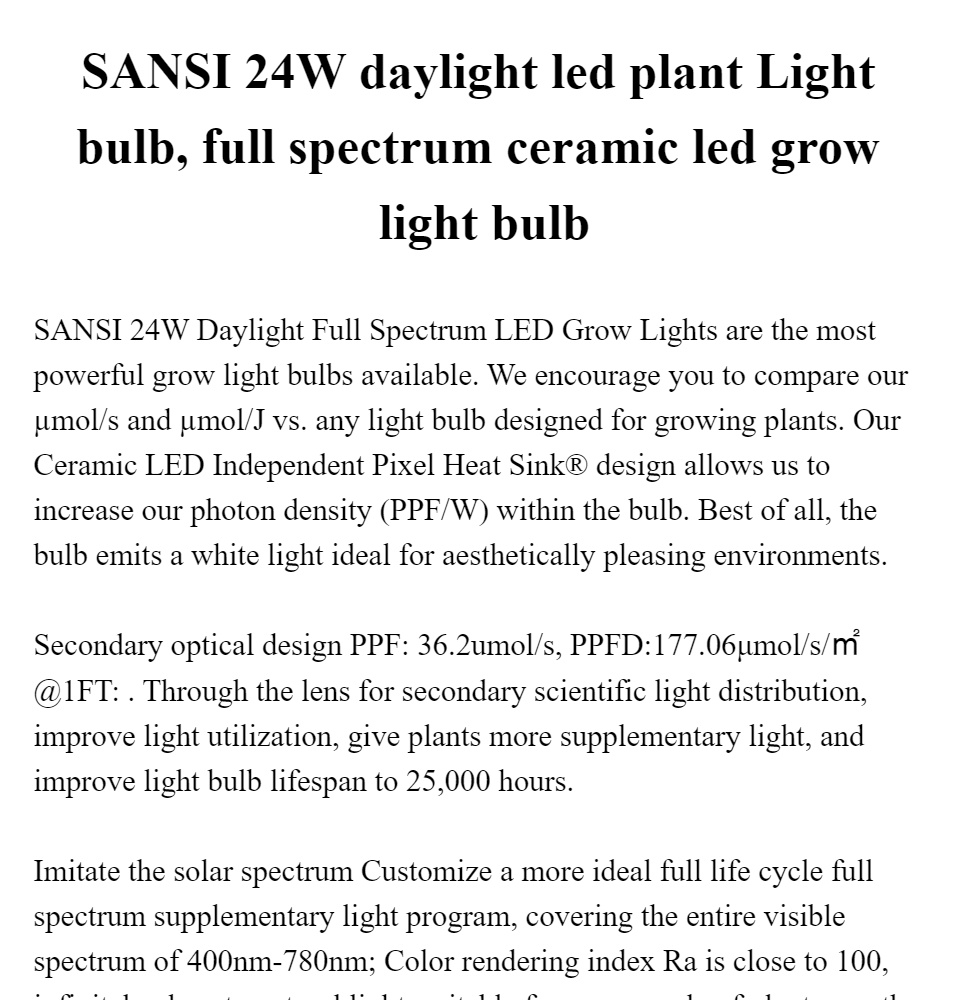 SANSI LED Grow Light, PPF 96 umol/s LED Full Spectrum, 60W Plant Grow Lamp  with Optical Lens for High PPFD, Perfect for Indoor Greenhouse Plants, E26