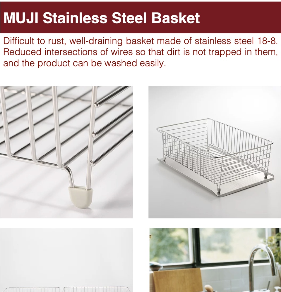 New MUJI Stainless Steel Dish Rack M 15x10x7 in, Tilting Tray 2 Way Drain JP