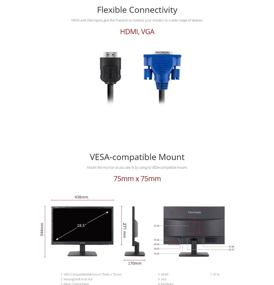 ViewSonic VA1903h - Monitor LED 19 Pulgadas VGA/HDMI