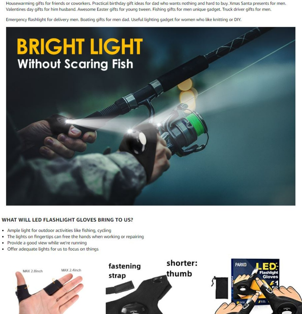 LED Flashlight Gloves, Fishing Gifts for Men Valentines Day Gifts