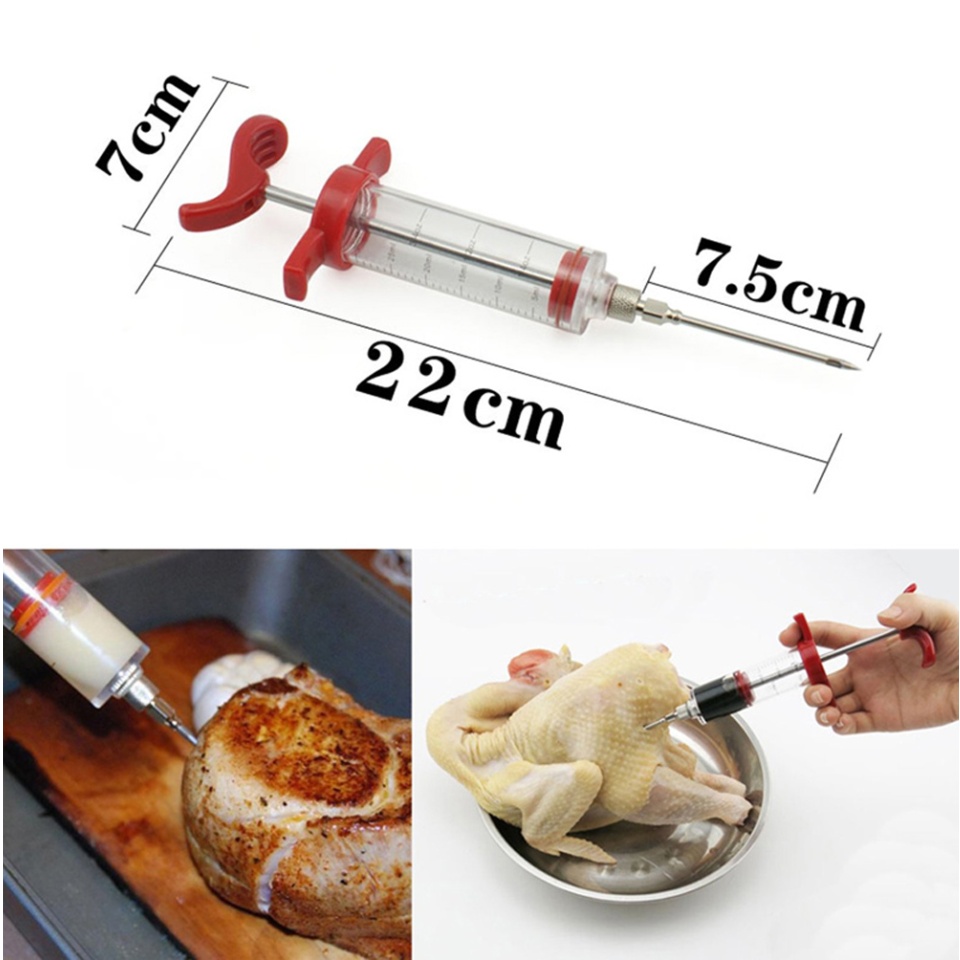 1/2/3pcs Stainless Steel Turkey Seasoning Needle Spice Syringe BBQ Meat Flavor Injector Cooking Tools Sauce Marinade Syringe, Silver