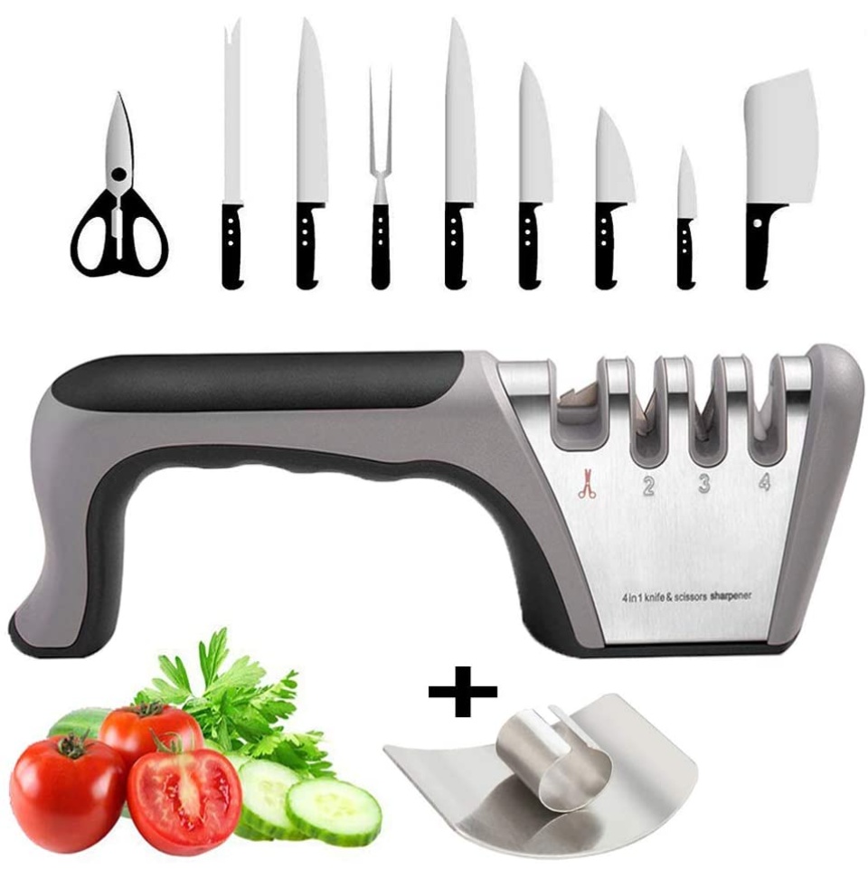 Bellaven Knife Sharpeners, Best 4 in 1 Manual Kitchen Knives & Scissor  Sharpeners, 4 - Stage Knife Sharpening System with Diamond Steel, Ceramic  Stone, Ergonomic Design, Non-slip Base 