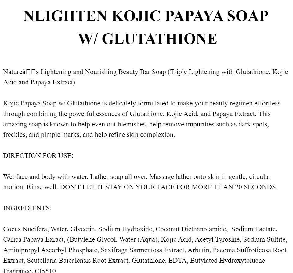 nlighten kojic papaya with glutathione ingredients Nworld Soap 135g good for oil skin type anti bacterial antiacne acne blemishes dark spot pimple marks whitening Sensitive Skin Exfoliating Soap - Lazada Your liver supports you