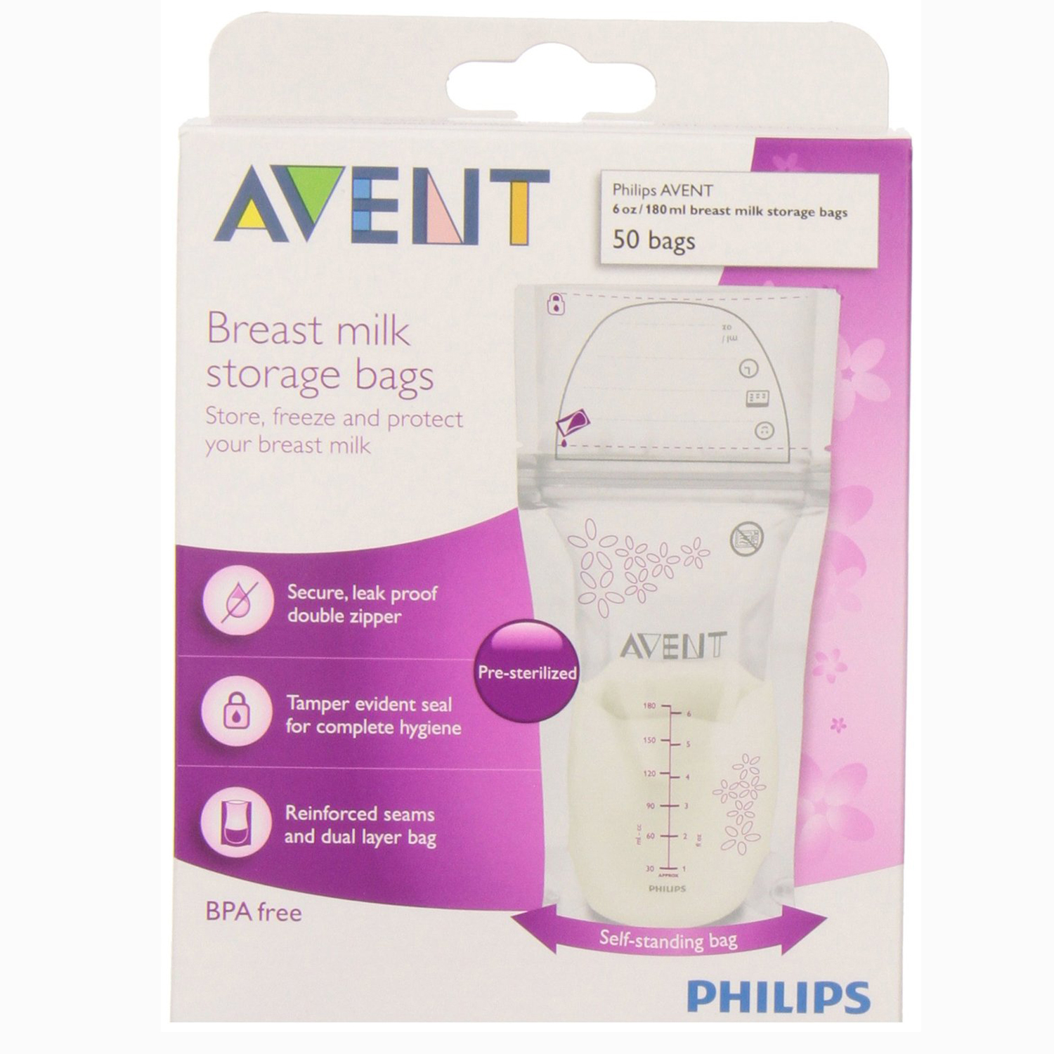 AVENT Breast Milk Storage Bags, 50 Pack 